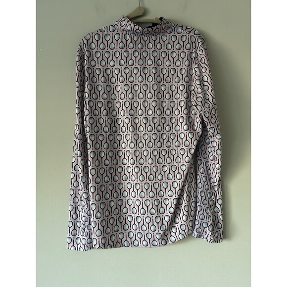 SanSoleil UPF 50+ 1/4 Zip Top with a Pink and Navy Racket Print Size Large Golf - Picture 2 of 9